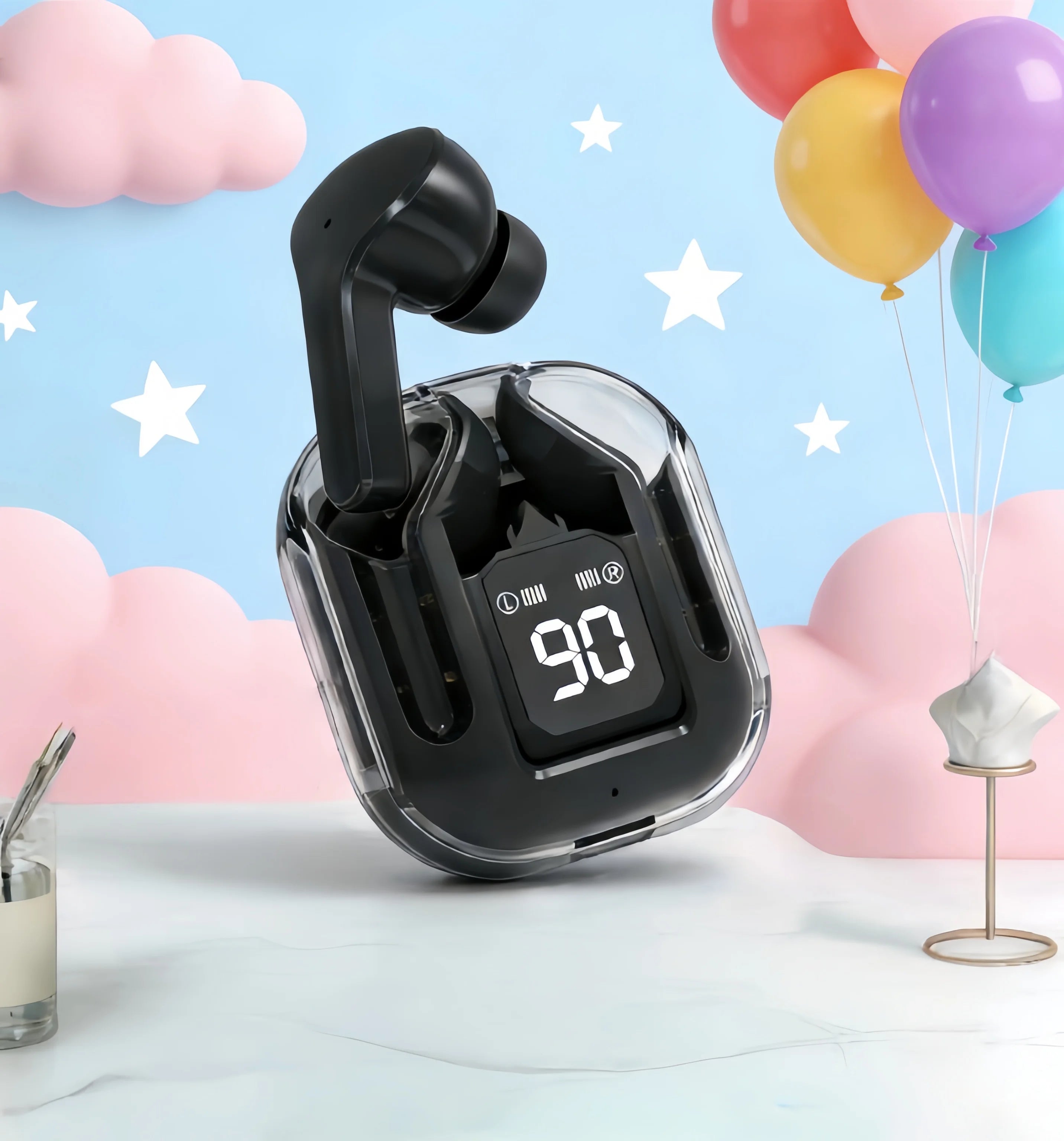 Transparent TWS Bluetooth Earbuds – HIFI Sound & LED Case