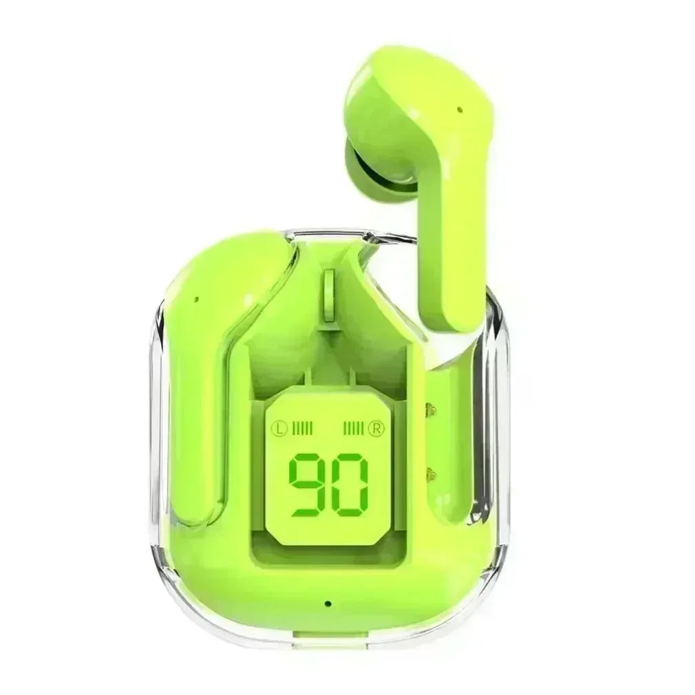 green Color Transparent TWS Bluetooth Earbuds – HIFI Sound & LED Case