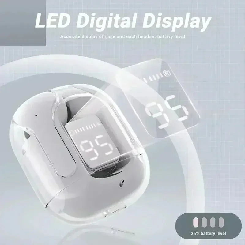 Transparent TWS Bluetooth Earbuds – HIFI Sound & LED Case